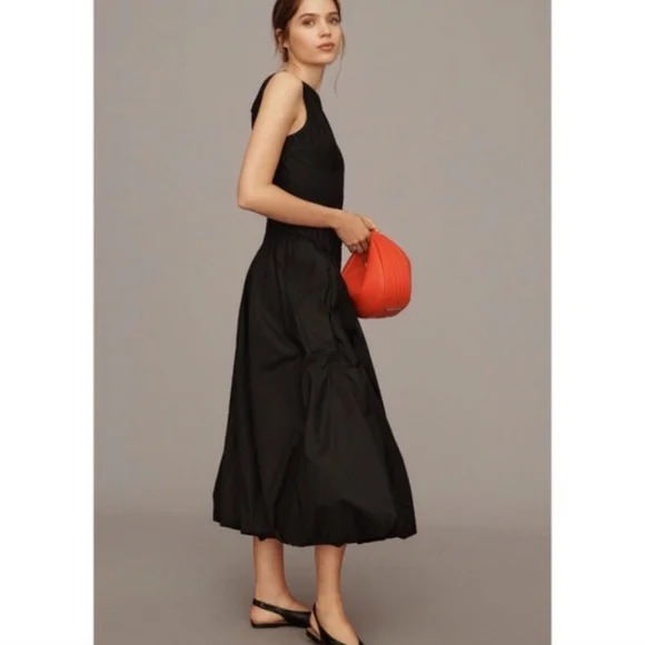 ANTHROPOLOGIE REFORMATION ELVIRA OPEN BACK MIDI DRESS BLACK ORGANIC COTTON 6 NWT - Picture 7 of 13